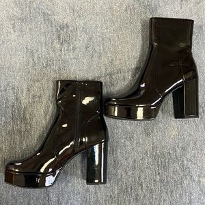 Madden girl black patent platform booties
